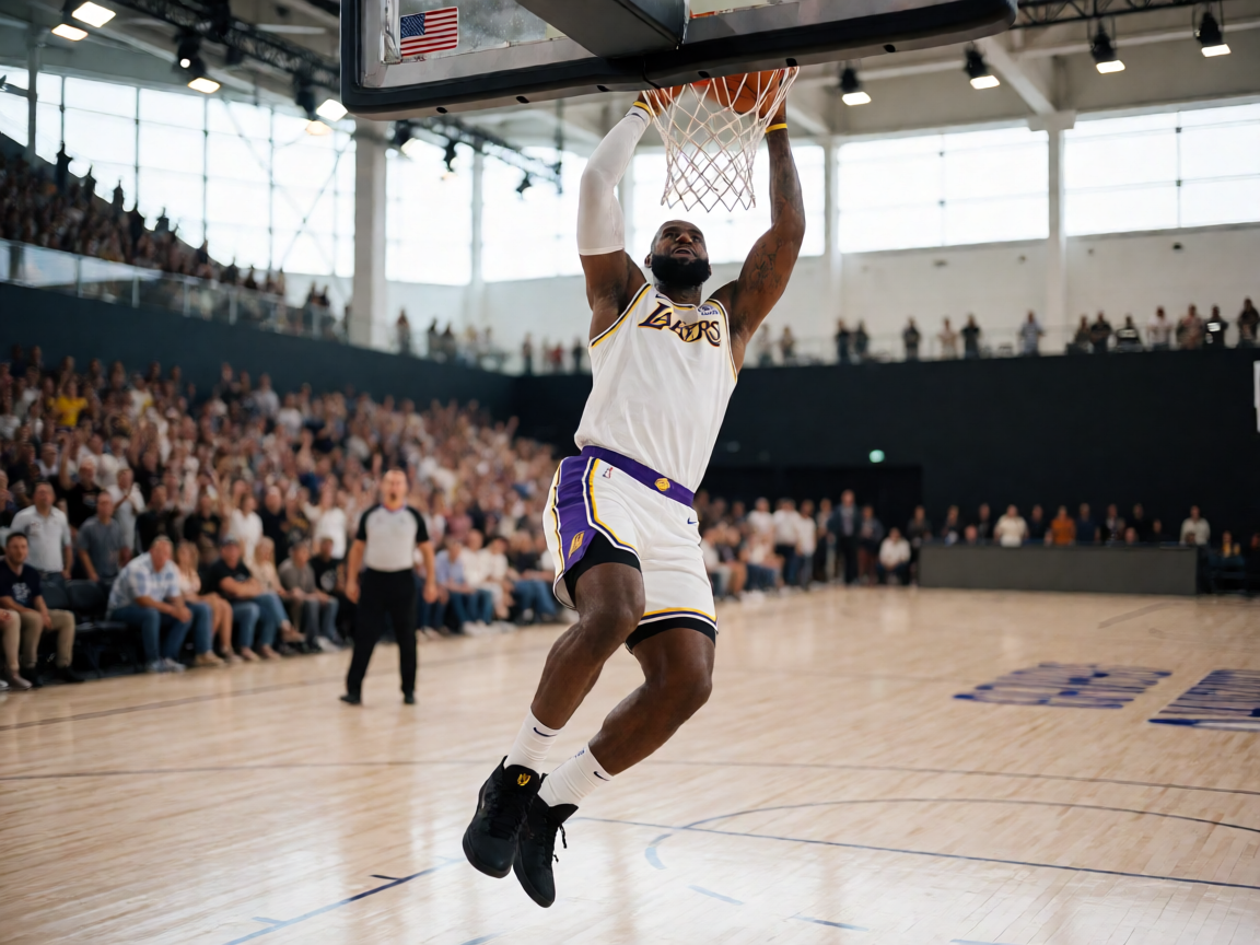 NBA常规赛中洛杉矶湖人队球员扣篮的精彩瞬间